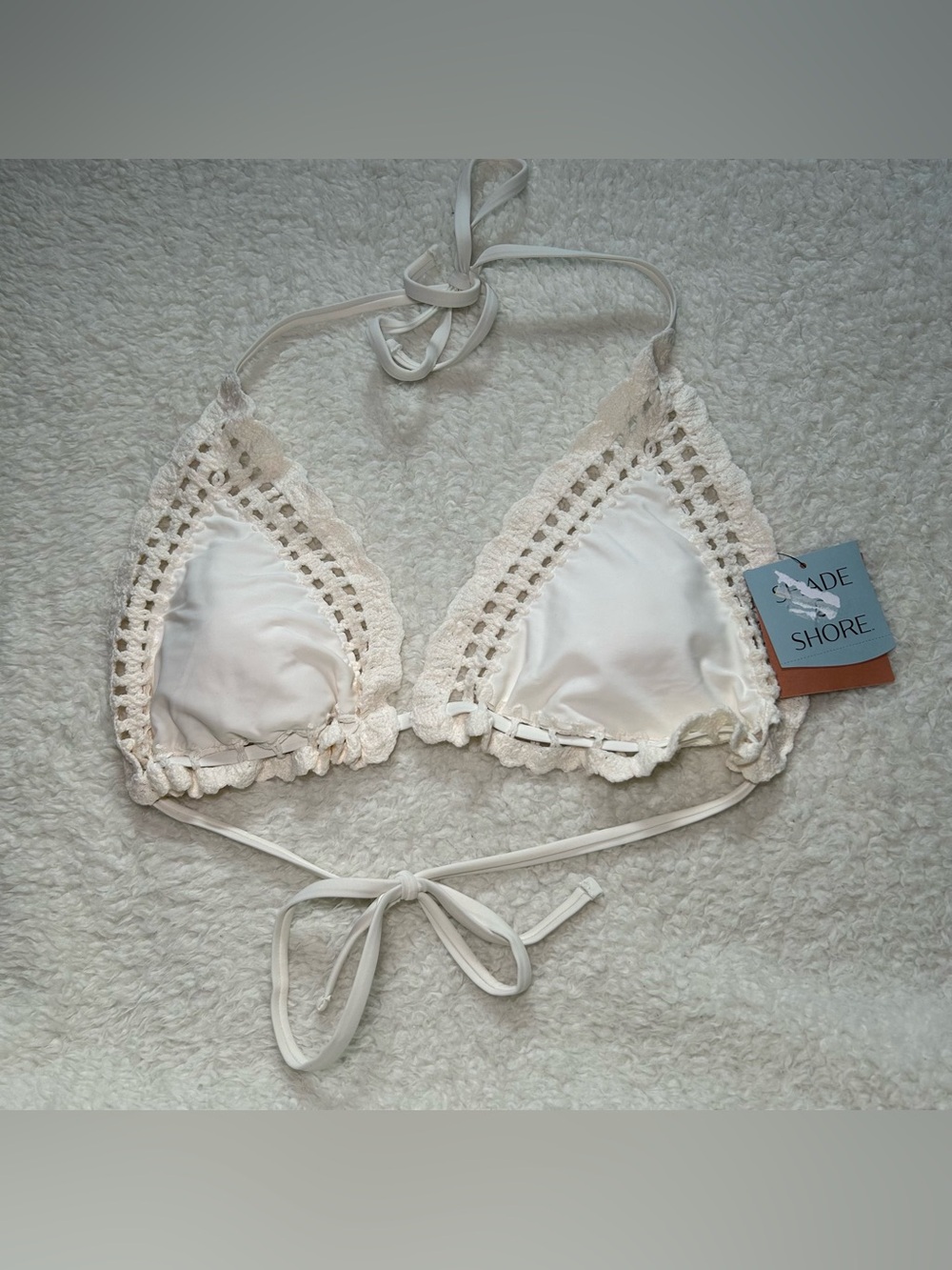 Shade & Shore Crochet String Triangle Bikini Top Large New